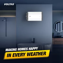 Voltas Linea, 10 Liter Horizontal Storage Water Heater with 100% Copper Heating Element and 8 Bar Pressure, White