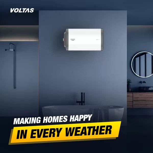 Voltas Linea, 10 Liter Horizontal Storage Water Heater with 100% Copper Heating Element and 8 Bar Pressure, White