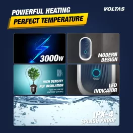 Voltas Marvel, 3 Liter Instant Water Heater with 100% Copper Element and 6.5 Bar Pressure, Blue/Black