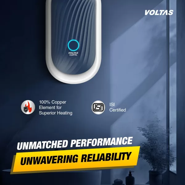 Voltas Marvel, 3 Liter Instant Water Heater with 100% Copper Element and 6.5 Bar Pressure, Blue/Black