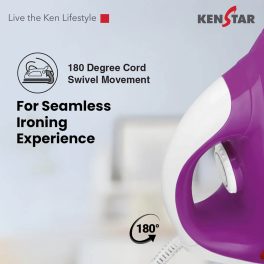 Kenstar Zeva, 1000 W Dry Iron, Non- Stick PTFE Soleplate, Auto Cut-Off function, 180° Swivel Cord, Bi metallic thermostat with thermal fuse technology, 2 Year Warranty, Purple