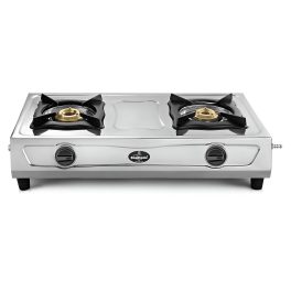 Sunflame Shakti DX, 2 Burner Stainless Steel Gas Stove, Durable Forged Brass Burners, Sturdy Pan Support, 5-Year Coverage on Burners, SS Body & Valve, Stainless Steel