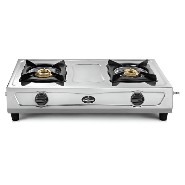 Sunflame Shakti DX, 2 Burner Stainless Steel Gas Stove, Durable Forged Brass Burners, Sturdy Pan Support, 5-Year Coverage on Burners, SS Body & Valve, Stainless Steel