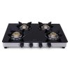 Elica 694 CT DT VETRO, Glass CookTop 4 Burner Gas Stove with Double Drip Tray, Round Euro Coated Grid, Silver Steel