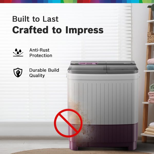 BOSCH WJP854V0IN, 8.5 kg 5 Star with 1300 High RPM Spin Motor Semi Automatic Top Load Washing Machine,3 Wash Programs, Anti-Rust Body, Wine