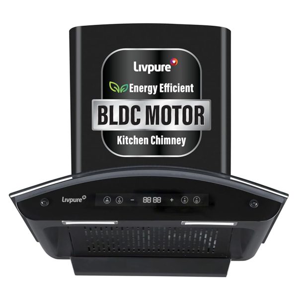 Livpure Swirl, 60CM Curved Kitchen Chimney with Powerful Suction of 1400, Filter-less Technology and LED Lamp, Black