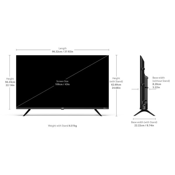 Acer AR43UDGGR2851AD, 108cm (43 inches) G Plus Series 4K Ultra HD LED Smart Google TV, Frameless Design, Super Brightness, HDR10+, Dolby Atmos, Eye Care protect, Black