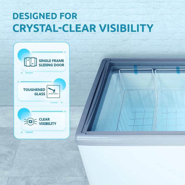 Icemake IGT350, 300 Litre Double Door Glass Top Deep Freezer with 3 Year Compressor Warranty, White
