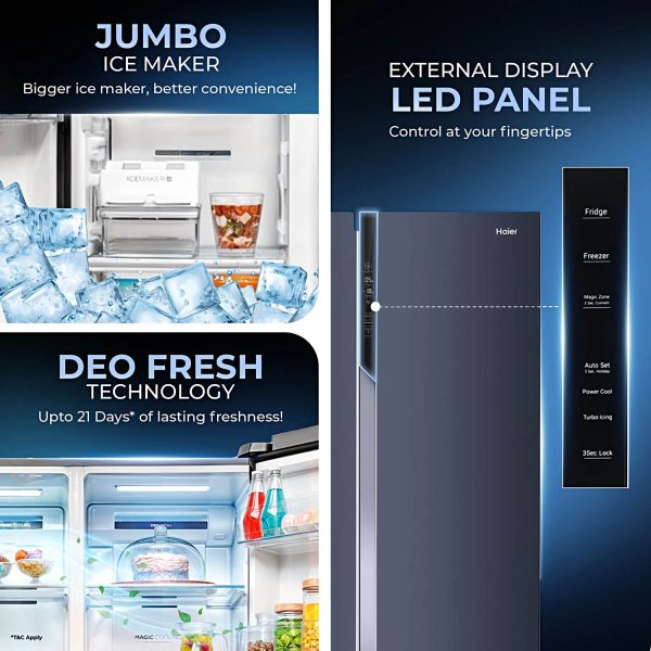 Haier HES-690GK, 596 Litre 3 Star Side-by-Side Refrigerator with 100% Convertible Fridge Space and Expert Inverter Technology, Graphite Black