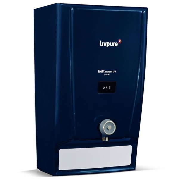 Livpure Bolt Copper UV, 7 Litre Storage Water Purifier with UV+UF+Copper, Suitable for Municipal Water and Spill Proof Tap, Blue