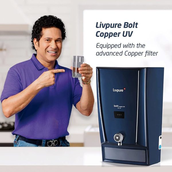 Livpure Bolt Copper UV, 7 Litre Storage Water Purifier with UV+UF+Copper, Suitable for Municipal Water and Spill Proof Tap, Blue
