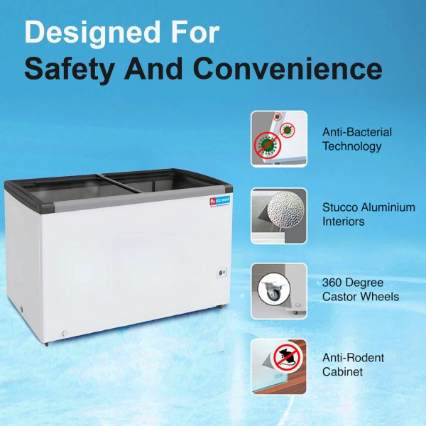 Icemake IGT350, 300 Litre Double Door Glass Top Deep Freezer with 3 Year Compressor Warranty, White