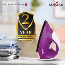 Kenstar Zeva, 1000 W Dry Iron, Non- Stick PTFE Soleplate, Auto Cut-Off function, 180° Swivel Cord, Bi metallic thermostat with thermal fuse technology, 2 Year Warranty, Purple