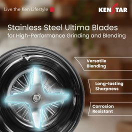 Kenstar Karishmatic 500 W, 3 Jar Mixer Grinder, Ultra Precision Heavy-duty Stainless steel Ultima blades, smart overload protection, 2 year warranty, Wine Red