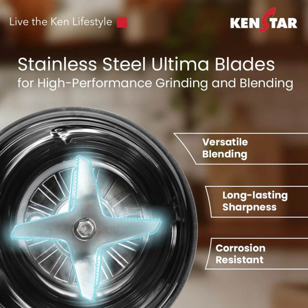 Kenstar Karishmatic 500 W, 3 Jar Mixer Grinder, Ultra Precision Heavy-duty Stainless steel Ultima blades, smart overload protection, 2 year warranty, Wine Red