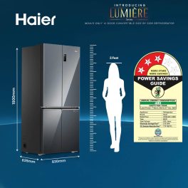 Haier HRB-600MGU1, 520 L 3 Star, Lumiere Series Wi-Fi enabled 4-Door Side by Side frost free Refrigerator with 85% Convertible Fridge & Expert Inverter Technology, Colourful Display Panel, Mirror Glass