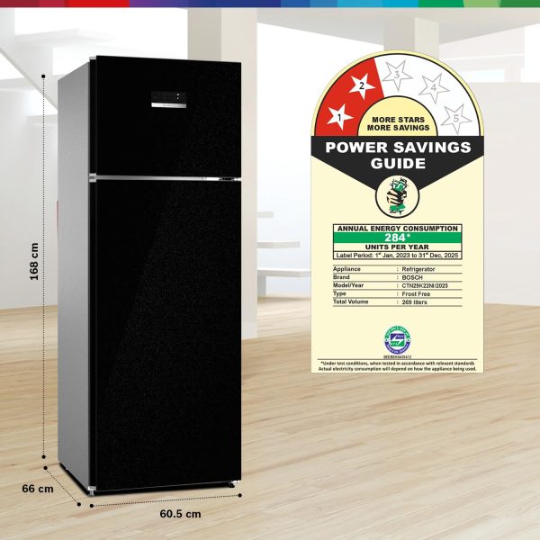 Bosch 269L 2 Star Inverter Frost free Double Door Refrigerator [CTN29K22NI], Black Pearl