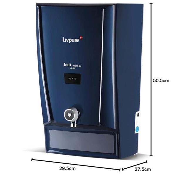 Livpure Bolt Copper UV, 7 Litre Storage Water Purifier with UV+UF+Copper, Suitable for Municipal Water and Spill Proof Tap, Blue