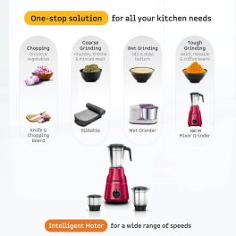 Bosch MG2213C4RI, TrueMixx 500 W 3 Jar, Stainless steel blades for high performance wet, dry and chutney grinding Mixer Grinder, W Red