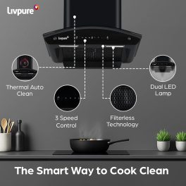 Livpure Ador 60, 60CM Filter-less Chimney with Thermal Auto Clean, Motion Sensor and Powerful Suction of 1450, Black
