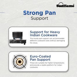 Sunflame Jumbo, 4 Burner Toughened glass top Gas Stove, Stainless steel drip tray, Durable Forged Brass Burners, Sturdy Pan Support, 5-Year Coverage on Burners & Glass, Black
