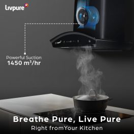 Livpure Ador 60, 60CM Filter-less Chimney with Thermal Auto Clean, Motion Sensor and Powerful Suction of 1450, Black