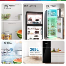 Bosch 269L 2 Star Inverter Frost free Double Door Refrigerator [CTN29K22NI], Black Pearl