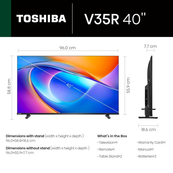 TOSHIBA 40V35RP, 100 cm (40 inches) V Series Full HD Smart LED TV, Bezel Less Design With REGZA Engine, Dual Band Wifi, Dolby Audio , Black