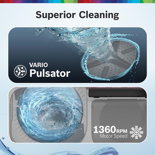 BOSCH WJP854V0IN, 8.5 kg 5 Star with 1300 High RPM Spin Motor Semi Automatic Top Load Washing Machine,3 Wash Programs, Anti-Rust Body, Wine