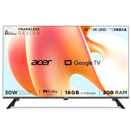 Acer AR43UDGGR2851AD, 108cm (43 inches) G Plus Series 4K Ultra HD LED Smart Google TV, Frameless Design, Super Brightness, HDR10+, Dolby Atmos, Eye Care protect, Black