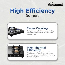 Sunflame Jumbo, 4 Burner Toughened glass top Gas Stove, Stainless steel drip tray, Durable Forged Brass Burners, Sturdy Pan Support, 5-Year Coverage on Burners & Glass, Black