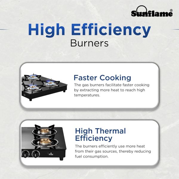 Sunflame Jumbo, 4 Burner Toughened glass top Gas Stove, Stainless steel drip tray, Durable Forged Brass Burners, Sturdy Pan Support, 5-Year Coverage on Burners & Glass, Black