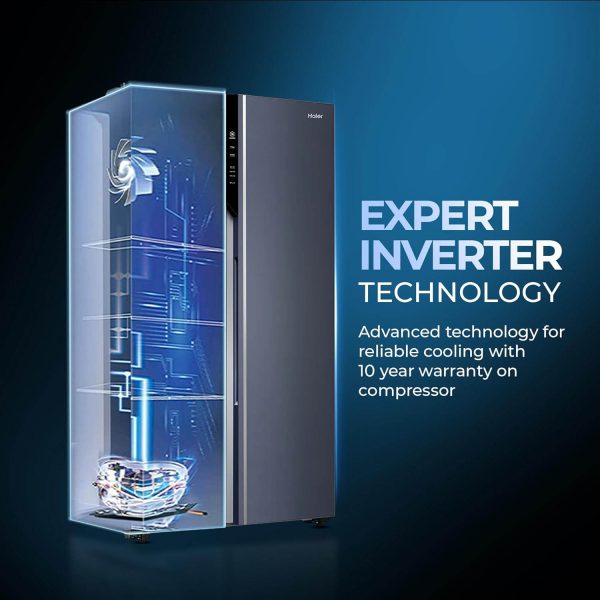 Haier HES-690GK, 596 Litre 3 Star Side-by-Side Refrigerator with 100% Convertible Fridge Space and Expert Inverter Technology, Graphite Black