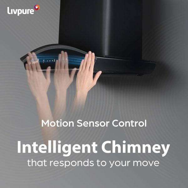 Livpure Ador 60, 60CM Filter-less Chimney with Thermal Auto Clean, Motion Sensor and Powerful Suction of 1450, Black