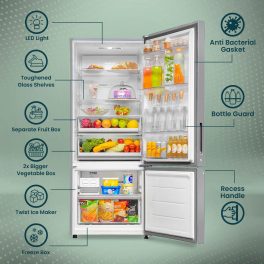 Haier HRB-3753PMG-P, 325 Litres 3 Star 14-in-1 Convertible Triple Inverter & Dual Fan Technology, with Display Frost Free Double Door Bottom Mount Refrigerator, Mirror Glass