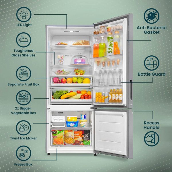 Haier HRB-3753PMG-P, 325 Litres 3 Star 14-in-1 Convertible Triple Inverter & Dual Fan Technology, with Display Frost Free Double Door Bottom Mount Refrigerator, Mirror Glass