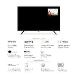 Acer AR55GT2851UDFL, 139cm (55 inches) G Plus Series 4K Ultra HD LED Smart Google TV, Frameless Design, Super Brightness, HDR10+, Dolby Atmos, Eye Care protect, Black