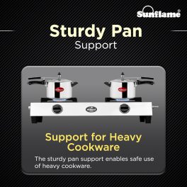 Sunflame Shakti DX, 2 Burner Stainless Steel Gas Stove, Durable Forged Brass Burners, Sturdy Pan Support, 5-Year Coverage on Burners, SS Body & Valve, Stainless Steel