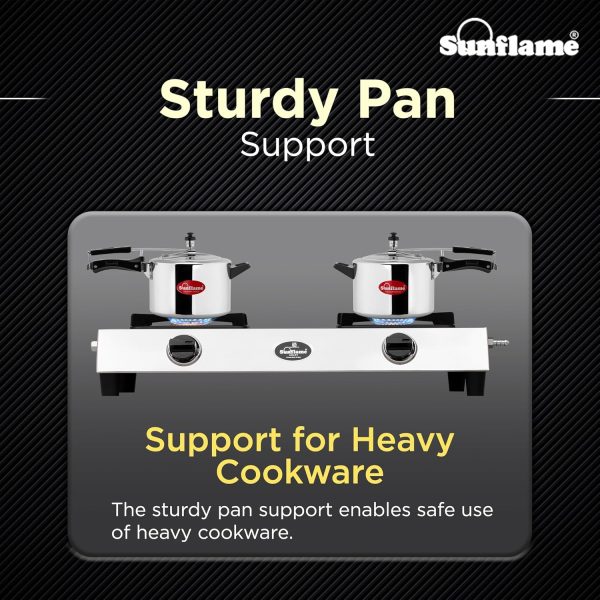 Sunflame Shakti DX, 2 Burner Stainless Steel Gas Stove, Durable Forged Brass Burners, Sturdy Pan Support, 5-Year Coverage on Burners, SS Body & Valve, Stainless Steel