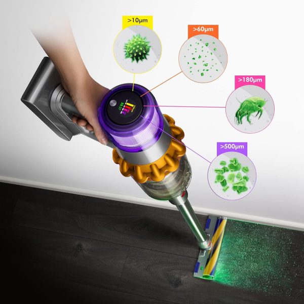 Dyson V15Absolute, Cord Less Vacuum Cleaner with LCD Screen, Up-To 60 Minutes Run Time, Transforms into handheld and no-touch bin emptying, Yellow