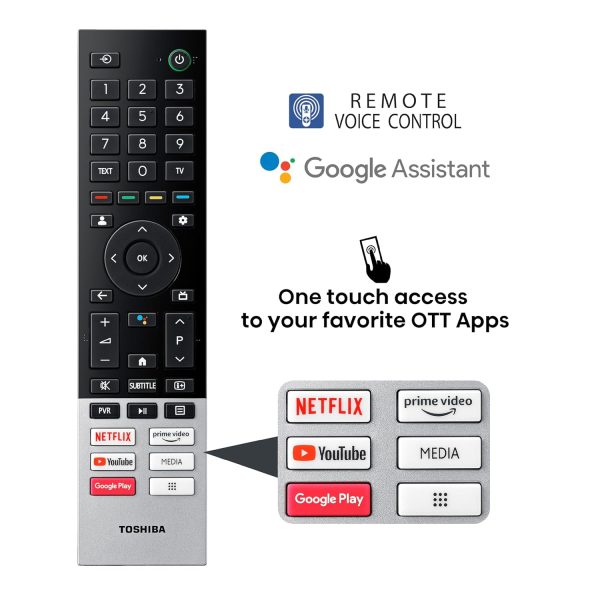 TOSHIBA 43E38RP, 108cm (43 inch) QLED Full HD Smart Google TV 2025 Edition with 30W Powerful Sound, Dolby Audio, Apple Airplay, Quantum Dot Colour, Bezel Less Design, Super Bright Panel, Silver