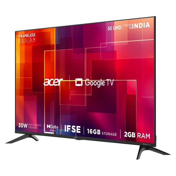 Acer AR55GT2851UDFL, 139cm (55 inches) G Plus Series 4K Ultra HD LED Smart Google TV, Frameless Design, Super Brightness, HDR10+, Dolby Atmos, Eye Care protect, Black