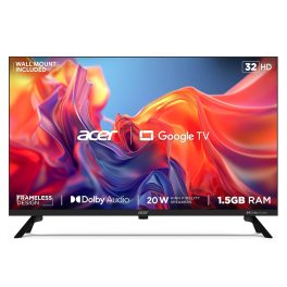 Acer AR32GT2841HDFL, 80cm (32 inch) G Series HD Ready LED Smart Google TV with 1.5GB RAM, Dolby Audio, Chromecast built-in, Bezel Less Design, Black