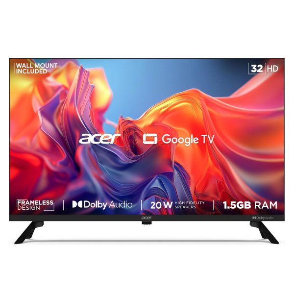 Acer AR32GT2841HDFL, 80cm (32 inch) G Series HD Ready LED Smart Google TV with 1.5GB RAM, Dolby Audio, Chromecast built-in, Bezel Less Design, Black