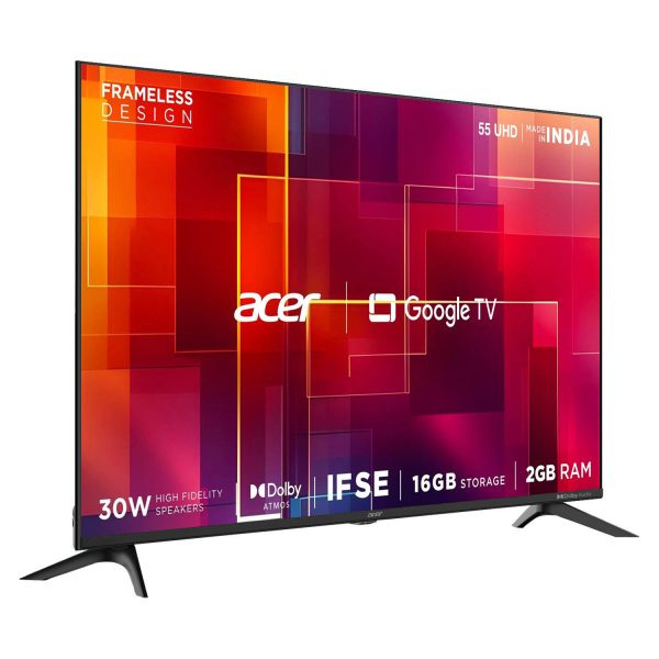 Acer AR55GT2851UDFL, 139cm (55 inches) G Plus Series 4K Ultra HD LED Smart Google TV, Frameless Design, Super Brightness, HDR10+, Dolby Atmos, Eye Care protect, Black