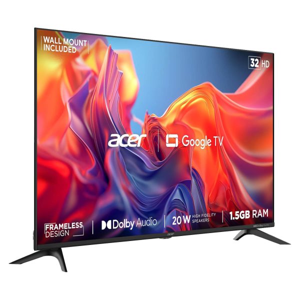 Acer AR32GT2841HDFL, 80cm (32 inch) G Series HD Ready LED Smart Google TV with 1.5GB RAM, Dolby Audio, Chromecast built-in, Bezel Less Design, Black
