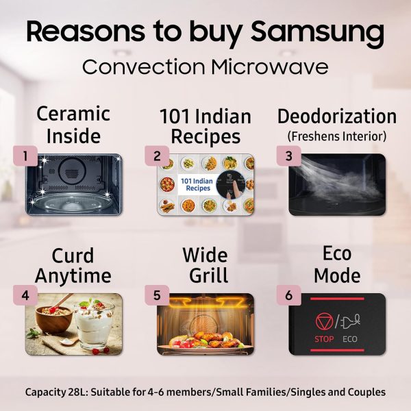 Samsung MC28A5013AK/TL, 28 Litre Convection Microwave Oven with Curd Making, Defrost (Power Mode), 10 Year warranty, Black
