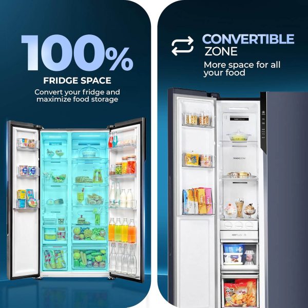 Haier HES-690GK, 596 Litre 3 Star Side-by-Side Refrigerator with 100% Convertible Fridge Space and Expert Inverter Technology, Graphite Black