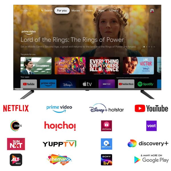 TOSHIBA 43E350RP, 108cm (43 inches) 4K Ultra HD LED Smart Google TV, Bezel Less Design With REGZA ZR Engine, AI Picture Optimizer, AI 4K Upscaling, Wifi, Dolby Atmos, 30W Powerful Sound, HDR 10, Silver