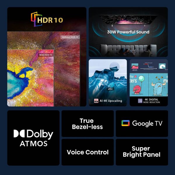 TOSHIBA 43E350RP, 108cm (43 inches) 4K Ultra HD LED Smart Google TV, Bezel Less Design With REGZA ZR Engine, AI Picture Optimizer, AI 4K Upscaling, Wifi, Dolby Atmos, 30W Powerful Sound, HDR 10, Silver